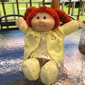 Cabbage Patch Kids Vintage 1982 Girl Doll Red Hair Blue Eyes Yellow Dress